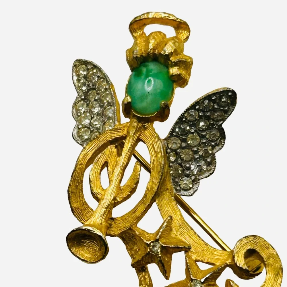 Vintage Benedikt N.Y. Angel Playing Horn Brooch